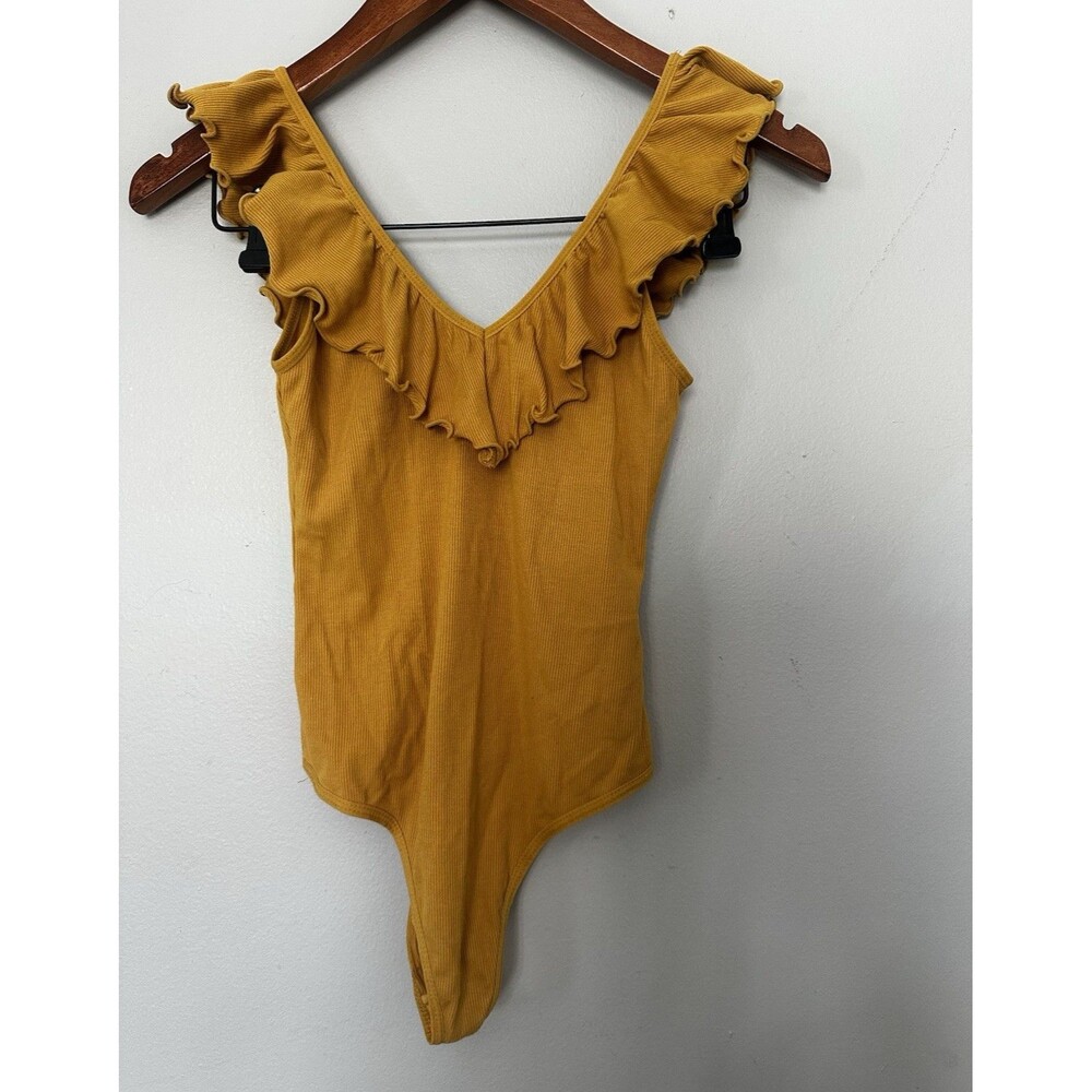 Wilfred Yellow Solid Ruffle V-Neck Sleeveless Bodysuit One Piece Women's S